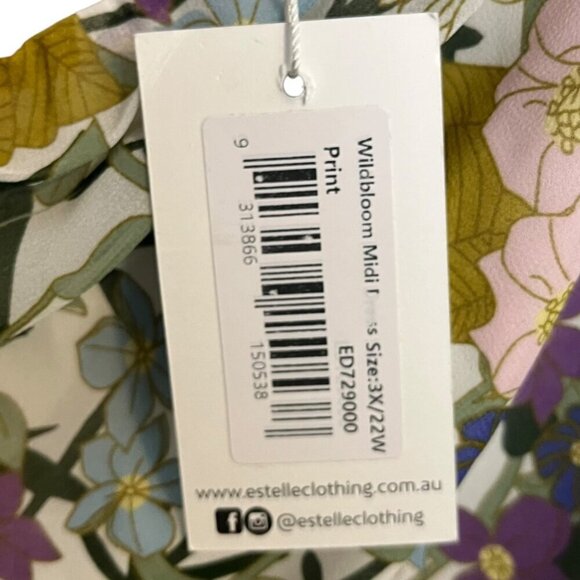 ESTELLE‎ Women's 3X Wildbloom Midi Dress Floral One shoulder Short Puff Sleeves - Picture 6 of 8